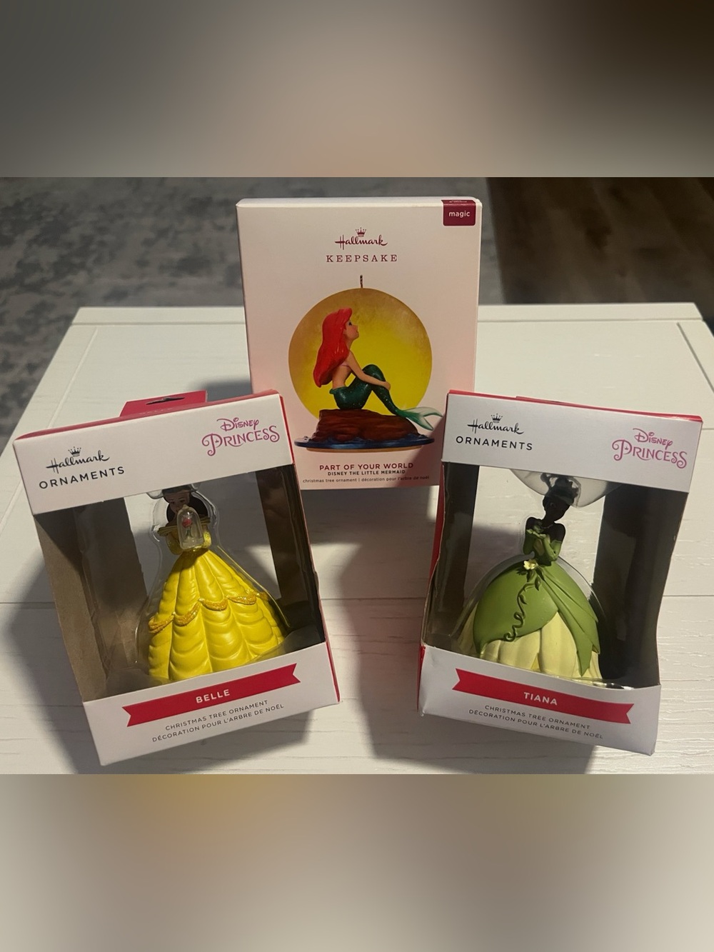 NEW Disney Princess Hallmark Ornaments - Belle, Ariel and Tiana